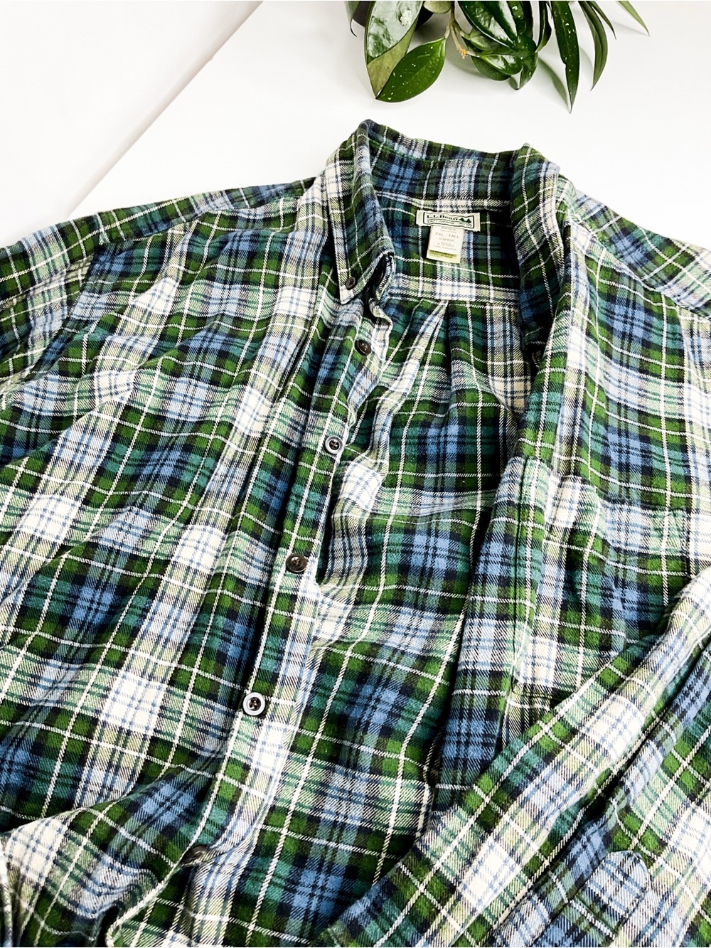 Vintage Eddie Bauer Green & Blue Soft Cotton Plaid Shirt